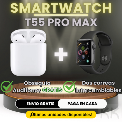 Smartwatch T55 Pro Max + Audifonos In-Ear + Pulso Regalo